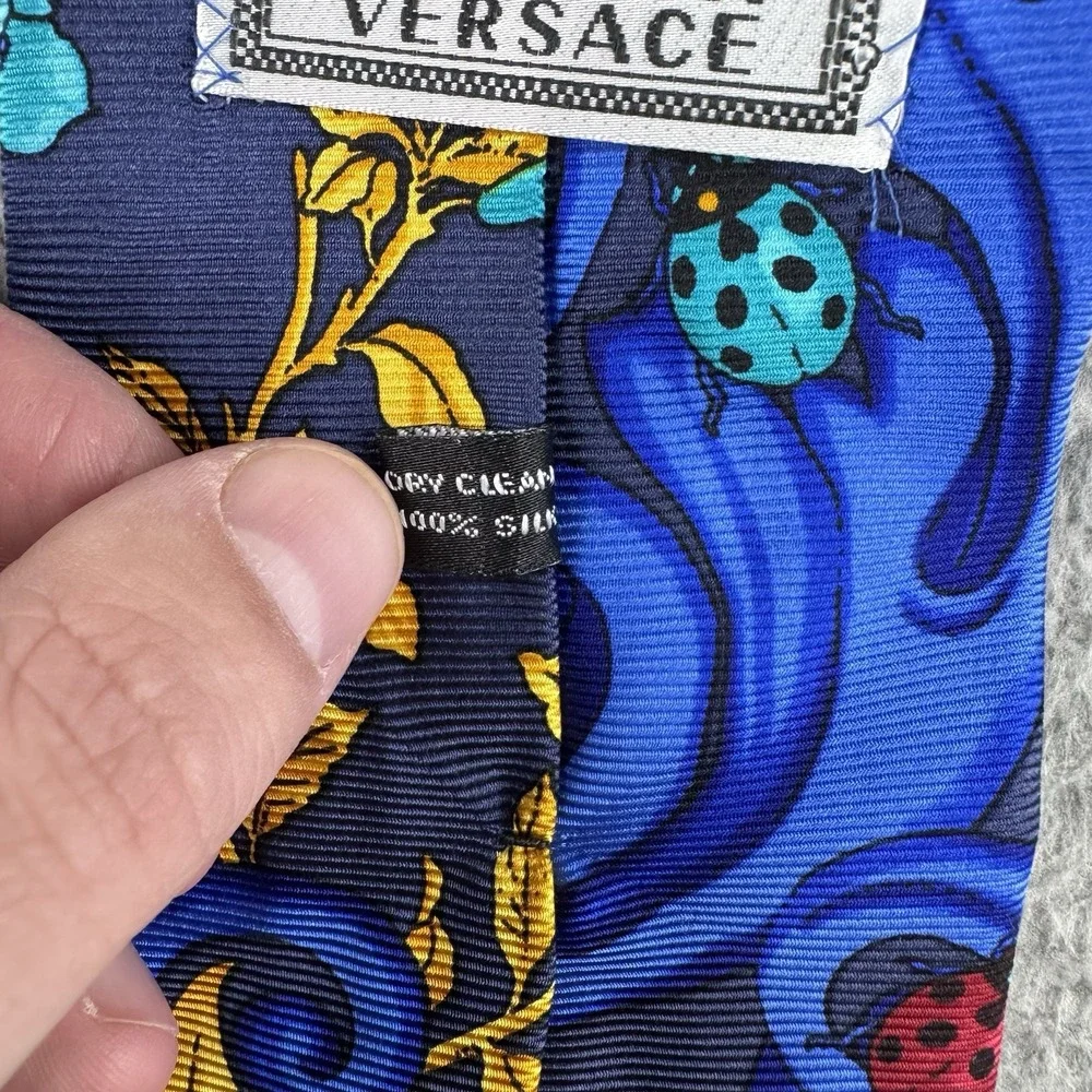 Vintage Gianni‎ Versace Neck Tie Hand Made Spain 100% Silk Ladybug Print Rare